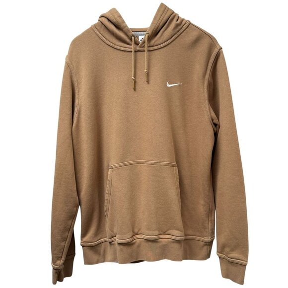 NIKE Hoodie Large Tan Pullover Cotton Blend Sweatshirt Swoosh Logo - Picture 1 of 8